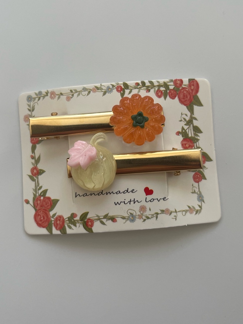 Handmade Pumpkin Hair Clips Set | Gold Barrette | Cottagecore Coquette Y2K 2pc